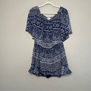 Misa Los Angeles Chiara Blue/White Off Shoulder Romper Size Medium